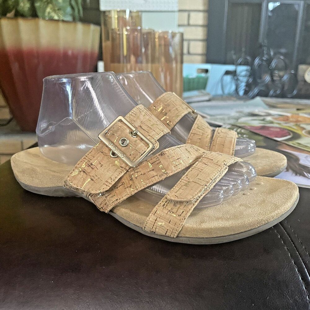Vionic Skylar Sandals Flip Flops Shoes Women's Size 10 Wide Brown Cork Orthotic